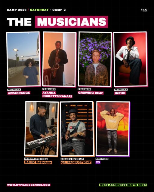 More incredible producers and musicians joining the camp

@appaorange 
@_ayanna.kr 
@growingdeaf 
@prodbyimpho 
@malikrashavn 
@g4.productionz 
@2toda3_